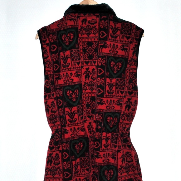 Obermeyer German Print Fleece Zip Vest Red Black - Picture 2 of 6